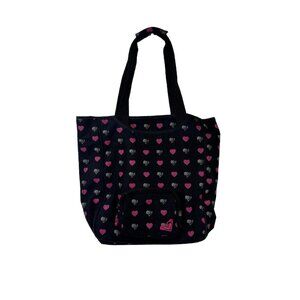 ROXY Y2K Tote Heart Logo Print Bag Black Pink Front Pouch Back Zipper Pouch